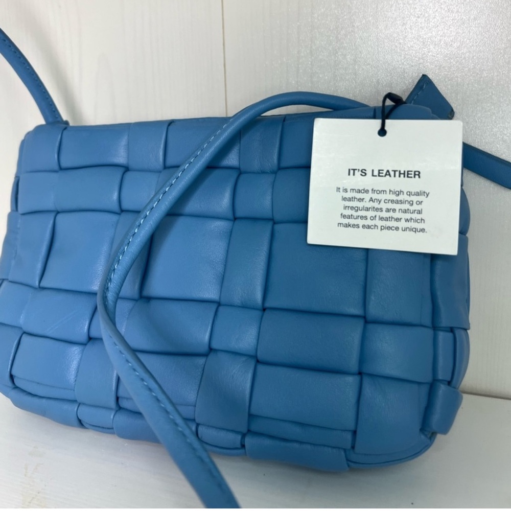 ZARA Blue Leather Woven Bag 100% Leather